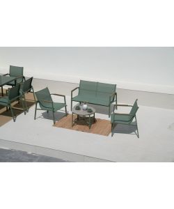 Domo Mea Salotto da Giardino Best Green - Divano Poltrone Tavolino Textilene Verde