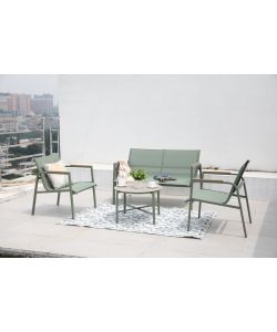 Domo Mea Salotto da Giardino Best Green - Divano Poltrone Tavolino Textilene Verde