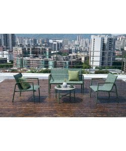 Domo Mea Salotto da Giardino Best Green - Divano Poltrone Tavolino Textilene Verde