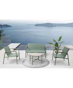 Domo Mea Salotto da Giardino Best Green - Divano Poltrone Tavolino Textilene Verde