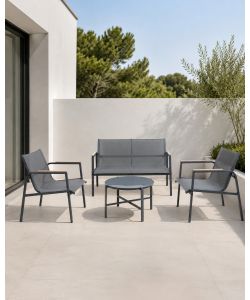 Domo Mea Salotto da Giardino Best Grey Grigio Scuro con Divano e Poltrone