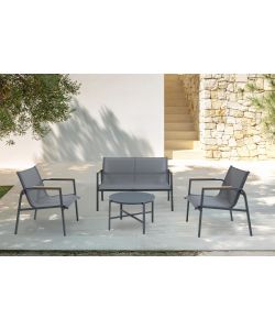 Domo Mea Salotto da Giardino Best Grey Grigio Scuro con Divano e Poltrone
