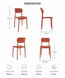 Sedia Impilabile in Polipropilene Terracotta h 75,5 cm Design Moderno Leggera - Mood Domo Mea