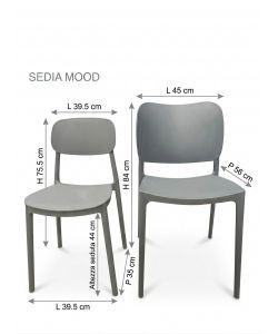 Sedia Impilabile in Polipropilene Blu h 75,5 cm Leggera Design Moderno - Mood Domo Mea