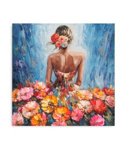 Domo Mea Dipinto su Tela - Ragazza col Vestito di Fiori - 50 x 50 cm