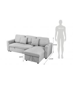 Domo Mea Divano letto angolare Aura per soggiorno in Tessuto Grigio