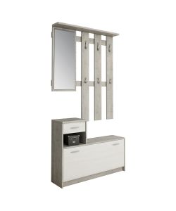 Mobile Ingresso Ken Vera Cemento e Bianco con Scarpiera e Specchio