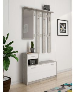 Mobile Ingresso Ken Vera Cemento e Bianco con Scarpiera e Specchio