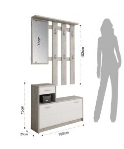 Mobile Ingresso Ken Vera Cemento e Bianco con Scarpiera e Specchio