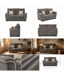 Divano Mikaela 2 Posti in Fibra Effetto Velluto Antracite Silver - 175x90x85cm