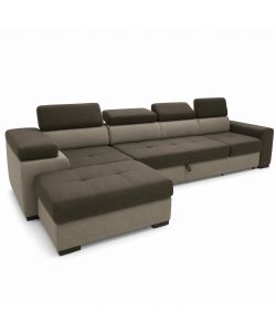 Divano Letto Angolare con Contenitore e 2 Pouf in Tessuto Marrone Beige - Antonello Domo Mea