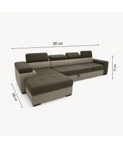 Divano Letto Angolare con Contenitore e 2 Pouf in Tessuto Marrone Beige - Antonello Domo Mea