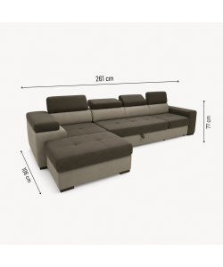 Divano Letto Angolare con Contenitore e 2 Pouf in Tessuto Marrone Beige - Antonello Domo Mea