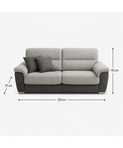 Divano Flora 3 posti Grigio Chiaro Antracite 210x97x95 cm