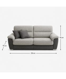 Divano Flora 3 posti Grigio Chiaro Antracite 210x97x95 cm