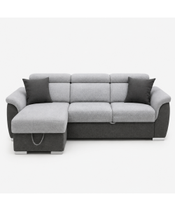 Domo Mea Divano Angolare Tony Grigio 3 Posti con Penisola Contenitore 226x175 cm
