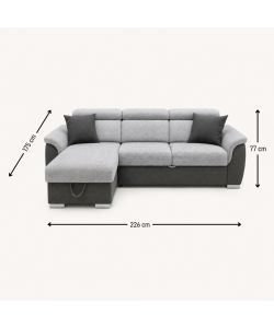 Domo Mea Divano Angolare Tony Grigio 3 Posti con Penisola Contenitore 226x175 cm