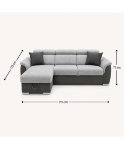 Domo Mea Divano Angolare Tony Grigio 3 Posti con Penisola Contenitore 226x175 cm