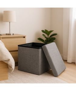 Domo Mea Pouf Contenitore Pieghevole - Grigio Scuro - 38x38x38 cm