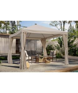 Domo Mea Gazebo in Alluminio 3x3 m Ecr� con Tende Laterali e Luci LED