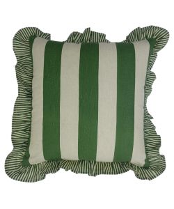 DOMO MEA Cuscino 45x45cm Rigato Verde Scuro con Frangia e Zip