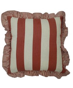 Domoea - Cuscino quadrato 45x45 cm righe rosso in cotone con frill