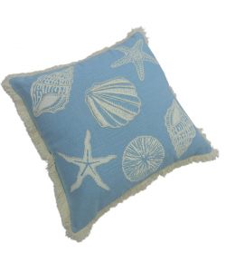 Domo Mea Cuscino Decorativo 45x45 cm Azzurro con Conchiglie e Frange