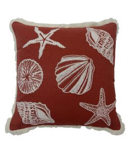 Domo Mea Cuscino decorativo rosso 45x45 cm con frange e ricami marini