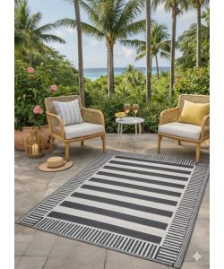Domo Mea Tappeto da Esterno Rigato Nero e Bianco 120x180 cm Resistente