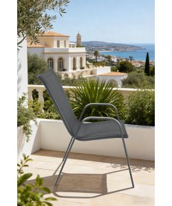Sedia da Giardino Impilabile in Textilene e Acciaio Grigio Scuro 55x75x93,5 cm - Eden Domo Mea