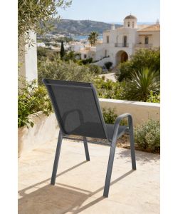 Sedia da Giardino Impilabile in Textilene e Acciaio Grigio Scuro 55x75x93,5 cm - Eden Domo Mea