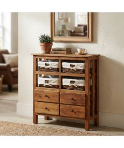 Cosma Mobiletto Sterling in Rattan e Legno Riciclato Marrone 78x30x94cm