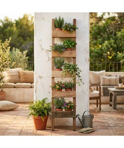 Cosma Fioriera Verticale in Legno Riciclato Marrone 35x10x170 cm 5 Ripiani