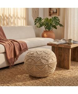 Cosma Pouf Quadrato Bianco in Cotone 40x40 cm Stile Boho Fisso