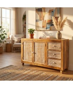 Cosma Mobile Jalen in Legno di Mango Bianco e Marrone 150x45x90 cm