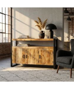 Cosma Mobile Abraham 3 Ante in Legno di Mango 150x40x90h Nero Marrone