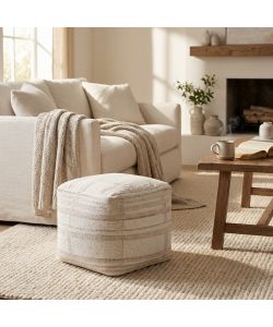 Cosma Pouf Quadrato Ecr� e Bianco 40x40 cm in Cotone e Lana