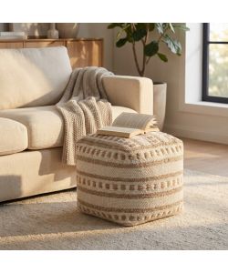 Cosma Pouf Quadrato 40x40 cm in Lana e Cotone Bianco/Marrone