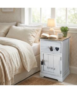 Cosma Mobiletto Bianco 1 Cassetto 1 Anta 35x28x56 cm Stile Shabby Chic