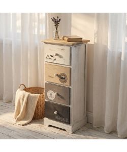 Cosma Mobiletto 4 Cassetti Legno Grigio Chiaro 29x25x72 cm Shabby Chic