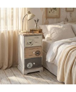 Cosma Mobiletto 3 Cassetti in Legno Grigio Chiaro 29x25x56 cm Shabby Chic