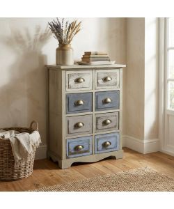 Cosma Mobiletto Legno 8 Cassetti Turchese Grigio 53x29x73 cm Shabby Chic