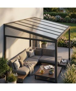 Veranda - Addossata in policarbonato grigio scuro 4,3 x 3 metri rettangolare