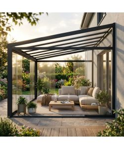 Cosma Laterale in Vetro per Veranda Addossata 270x3x218 cm Grigio Scuro