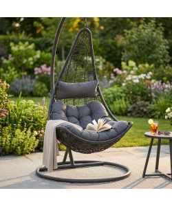 Cosma Dondolo Ponza Sospeso in Metallo e Wicker Nero 195x82x122 cm
