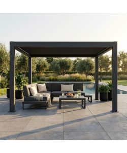 Pergola Bioclimatica Retrattile Motorizzata 4x4 Grigio Scuro Alluminio
