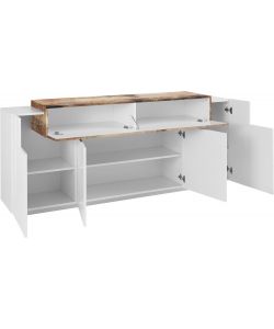 Credenza Corona Moderna 4 Ante Battente 1 Anta Ribalta Bianco Lucido E Acero Pereira