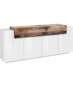 Credenza Corona Moderna 4 Ante Battente 1 Anta Ribalta Bianco Lucido E Acero Pereira