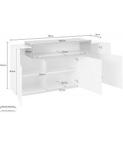 Credenza Corona Moderna 3 Ante Battente 1 Anta Ribalta Bianco Lucido E Report