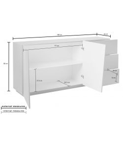 Credenza VEGA moderna 2 ante battente 3 cassetti 180  ardesia